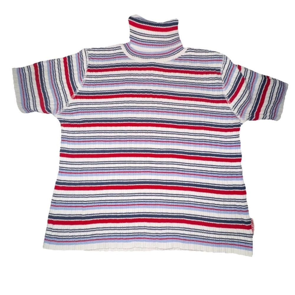 True Vintage Levi’s 90s Full House Stripe Ribbed Mock Sweater Red Size L Retro